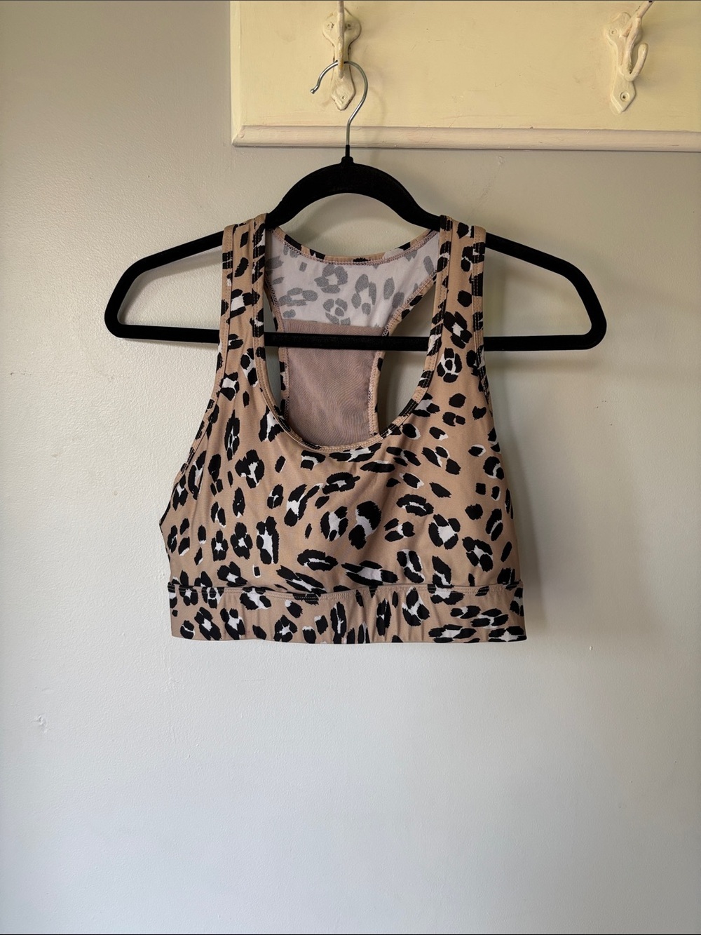 Fabletics Leopard Print Racerback Sports Bra Tan Black Activewear Medium